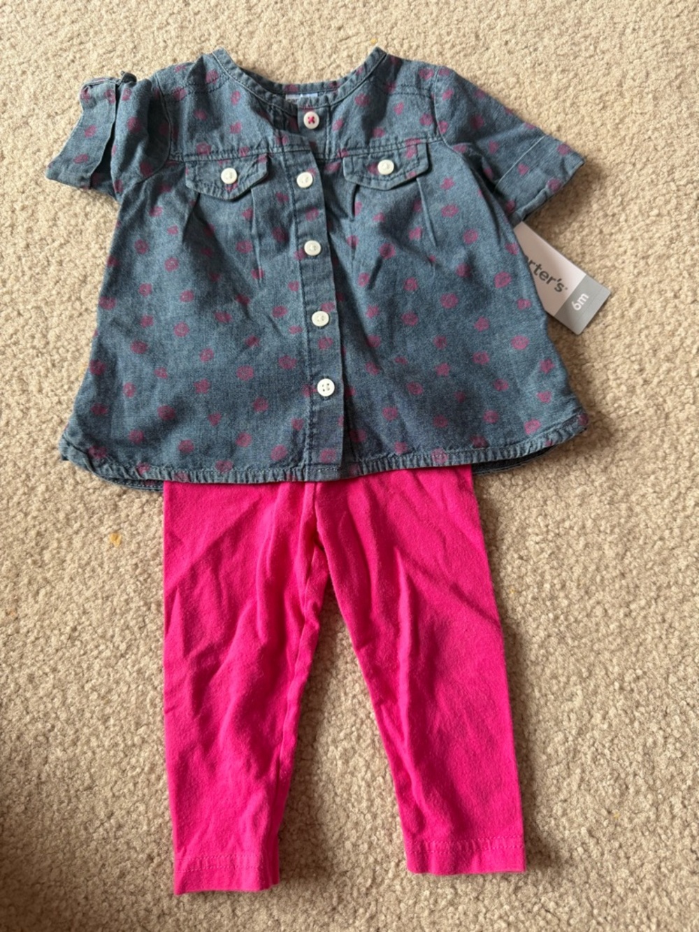 Carter's Blue Denim Dot Top with Pink Leggings